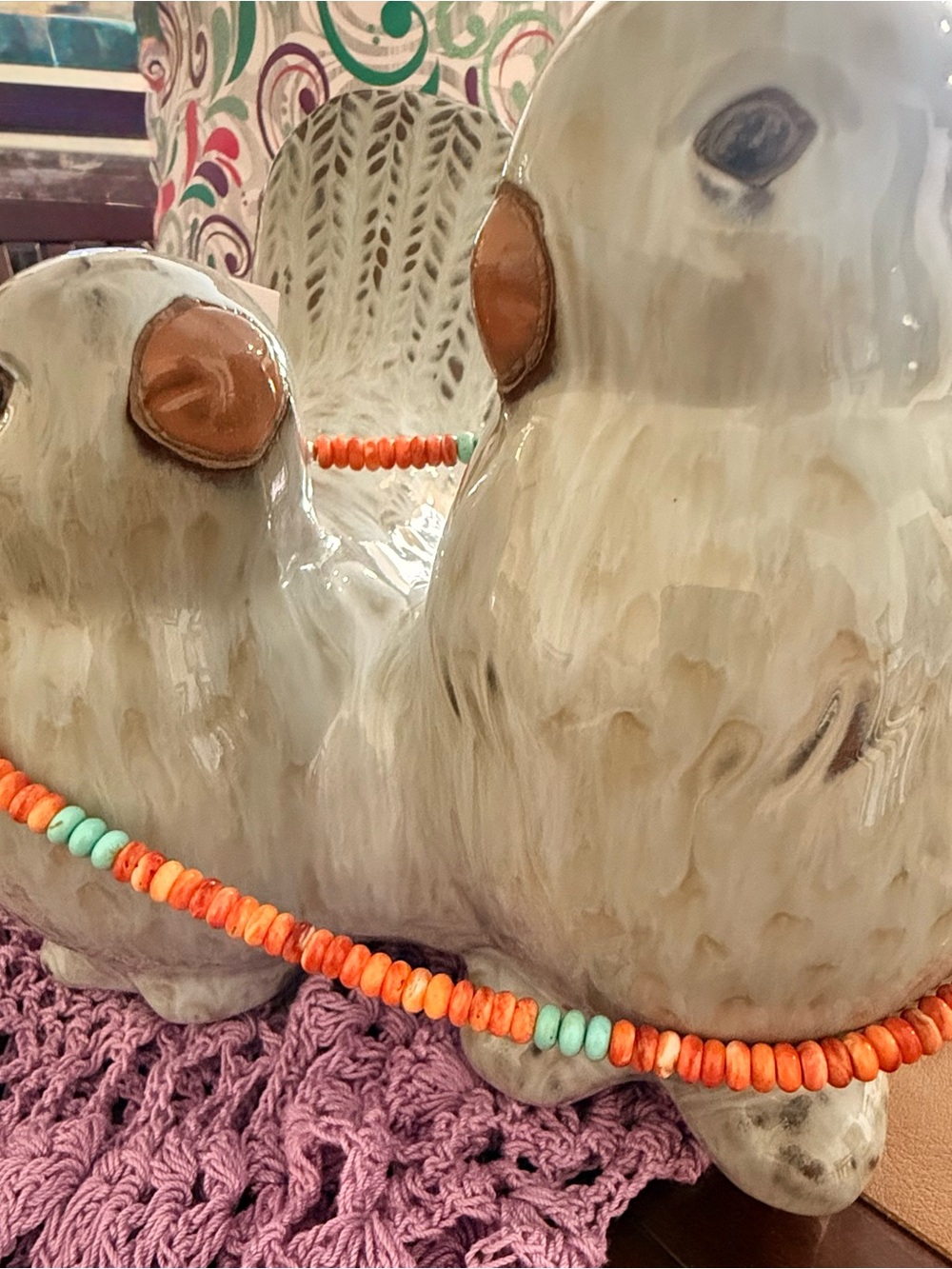 Spiny Oyster and Turquoise 19” necklace - Picture 2 of 4